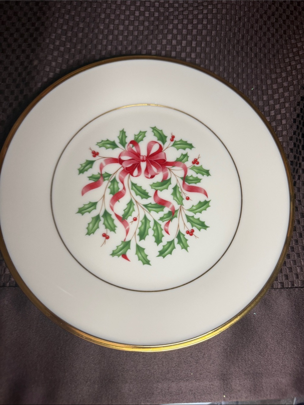 Vintage Lenox Holiday Ted Ribbon Accent Salad/Dessert Plate